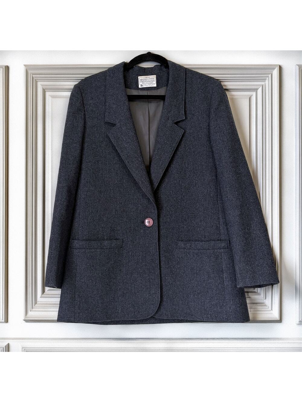 Vintage Miss Pendleton 100% Virgin Wool Gray Blazer USA Womens 12